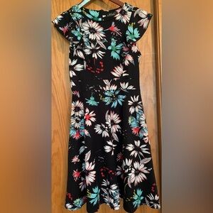 Floral Black Dress with Cap Sleeves